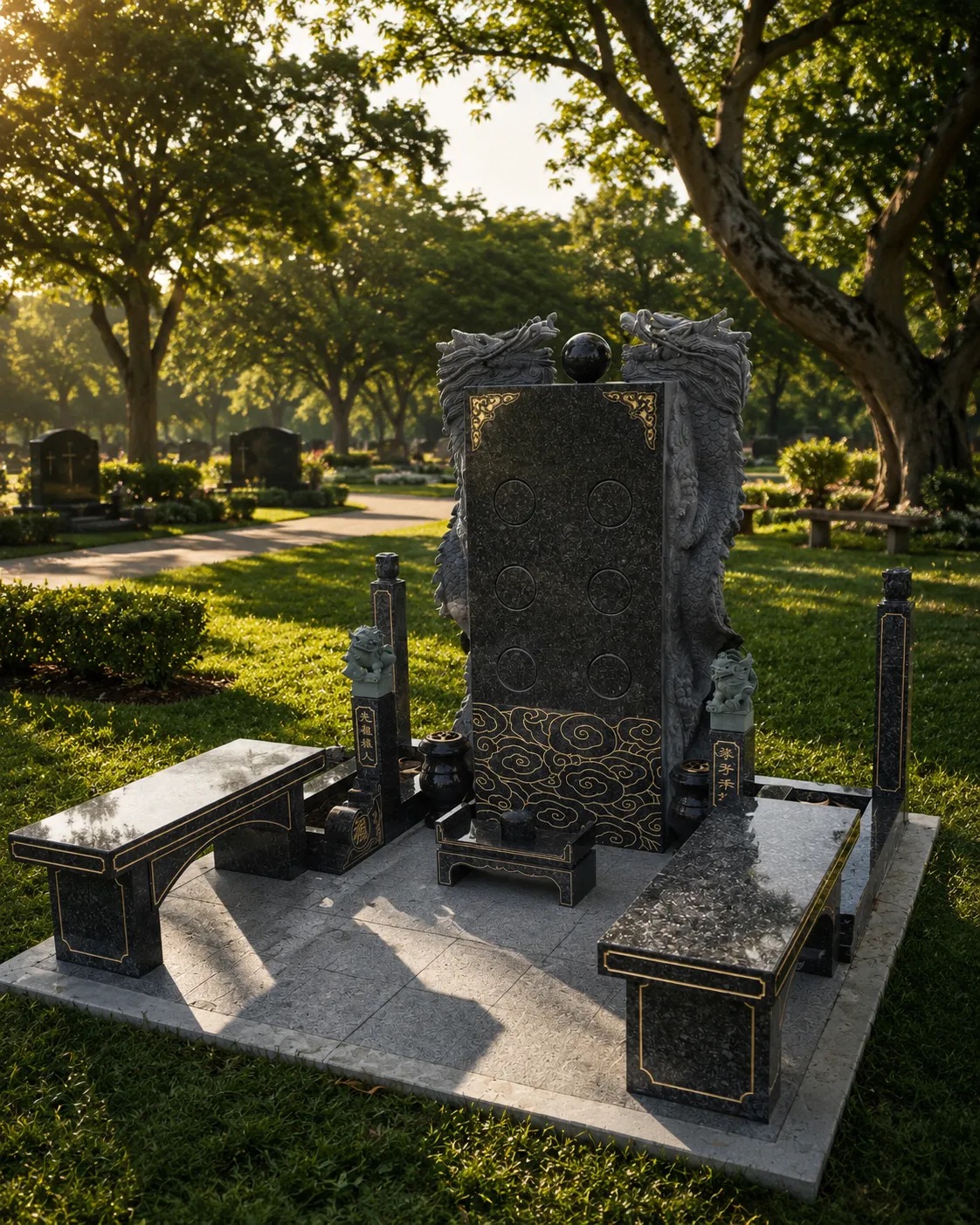 A custom-carved memorial with a sculptural design